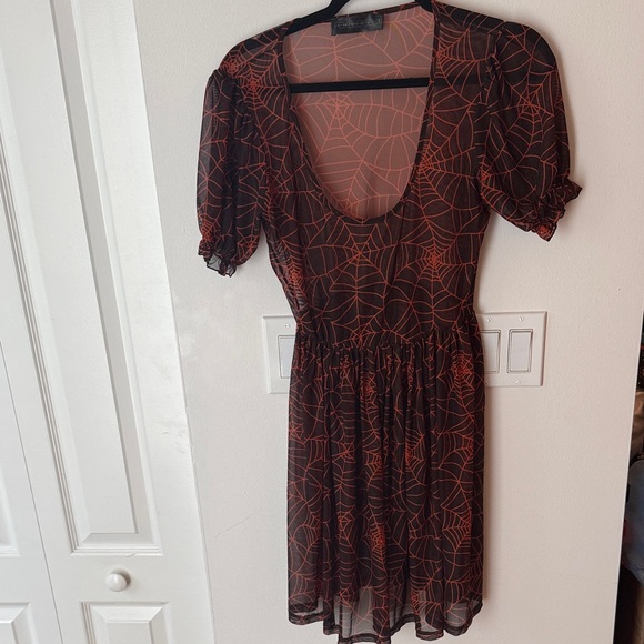 Foxblood Dresses & Skirts - Foxblood Sheer Spider Web Patterned Black and Orange Dress